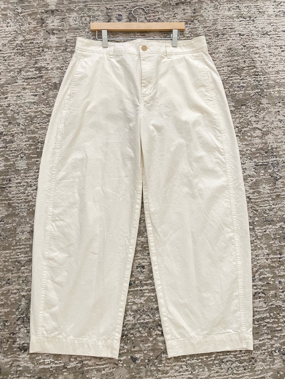 J. Crew Lasso Barrel Leg Pants Balloon Wide Leg Cotton-Linen Blend Ivory White